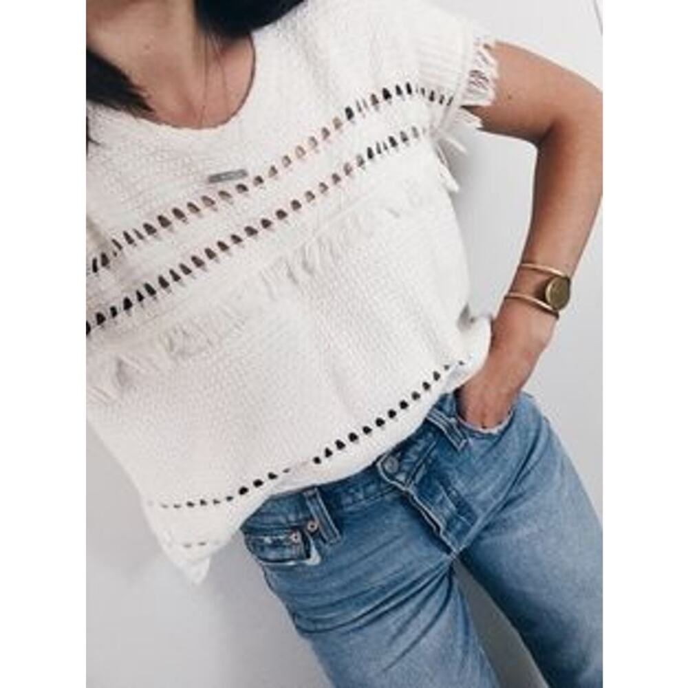 Madewell Fringe Short Sleeve Sweater Top Cream Size Small Sold Out